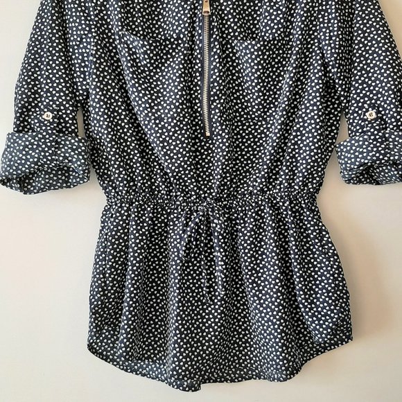 Stella Tweed Heart Print Blouse - Navy - Size Small - Picture 2 of 6